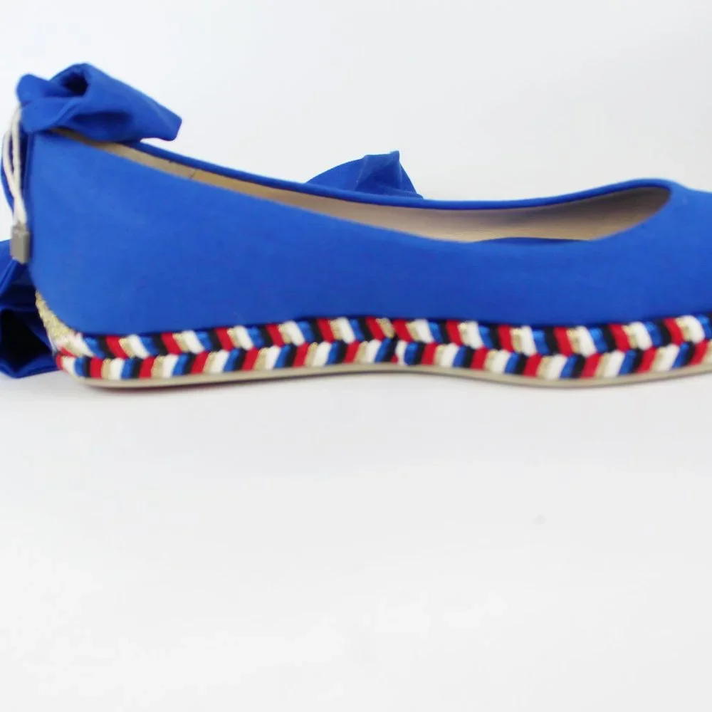 NEW Christian Louboutin Espadrilles Flats with Ribbon Ties, Canvas, Blue, EU 37